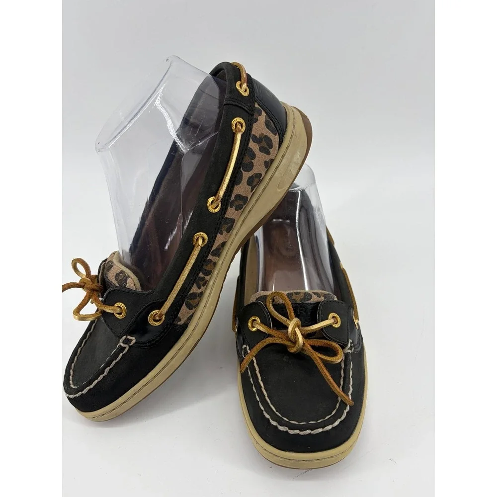 Sperry Top Sider Angelfish Shimmer Black/Gold Boat Shoes, Women's Size 7.5
